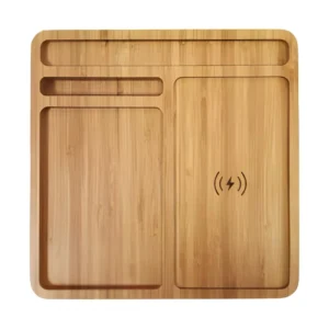 Bamboo 15W Wireless Desk Fast Charging Pad and Organizer-JU-WDS-B